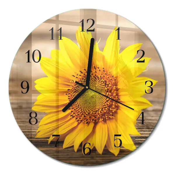 Wandklok glas decoratie rond Zonnebloem