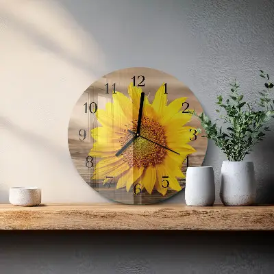 Wandklok glas decoratie rond Zonnebloem