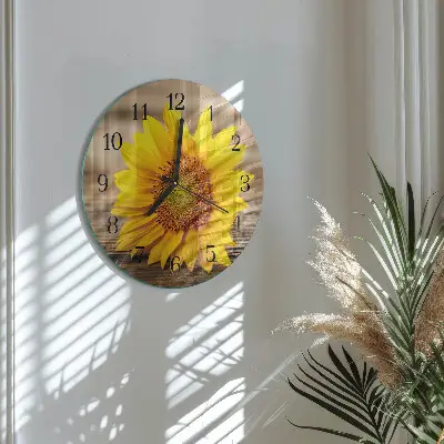Wandklok glas decoratie rond Zonnebloem