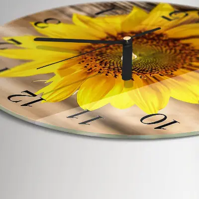 Wandklok glas decoratie rond Zonnebloem
