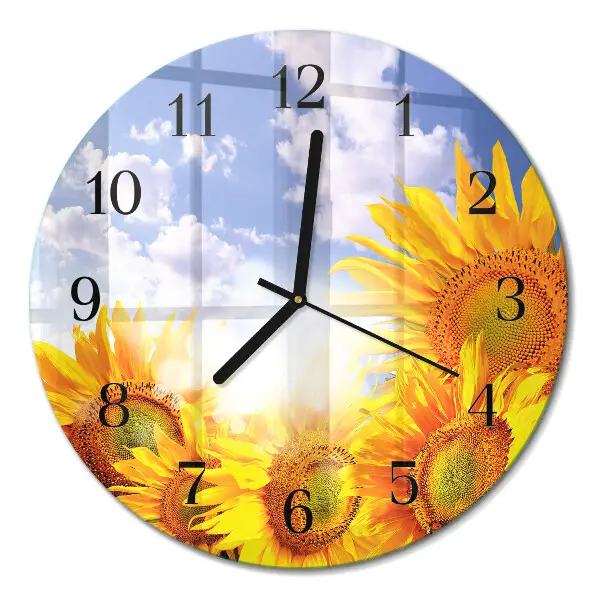 Ronde glas klok Zonnebloemen