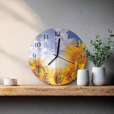 Ronde glas klok Zonnebloemen