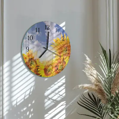 Ronde glas klok Zonnebloemen