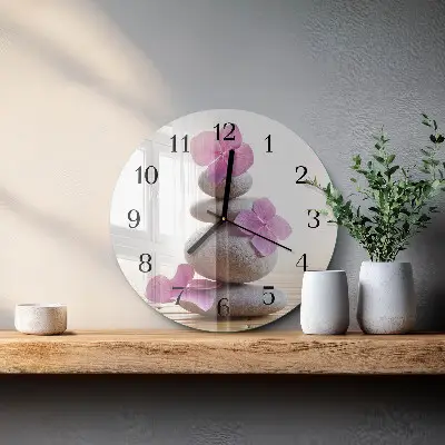 Ronde glazen wandklok Spa-stenen