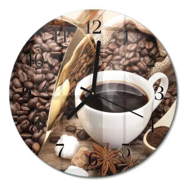 Ronde glazen wandklok Koffie