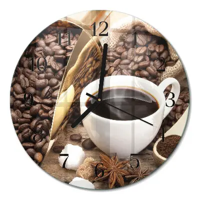 Ronde glazen wandklok Koffie
