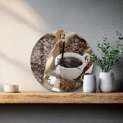 Ronde glazen wandklok Koffie