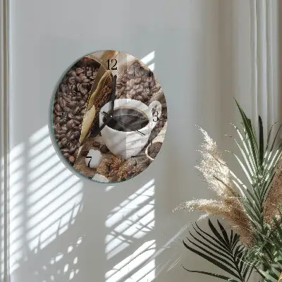 Ronde glazen wandklok Koffie
