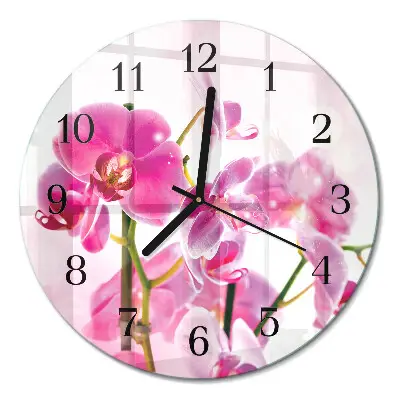 Ronde glas klok Orchidee