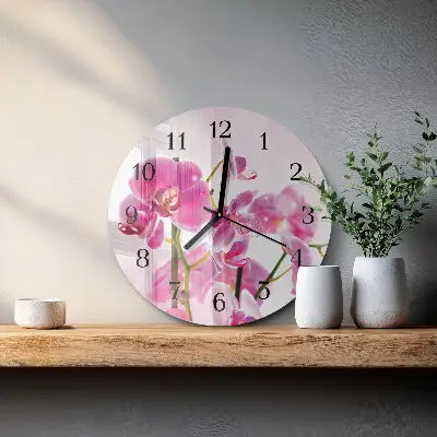 Ronde glas klok Orchidee