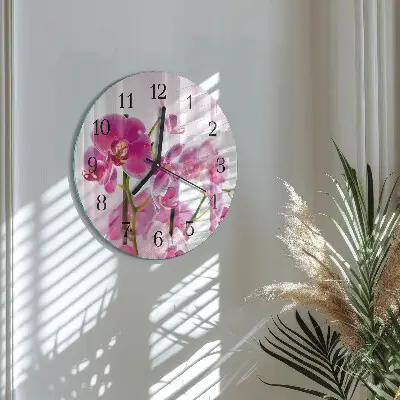 Ronde glas klok Orchidee