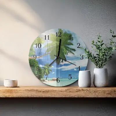 Ronde glazen wandklok Palmeiland