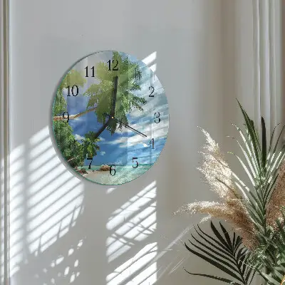 Ronde glazen wandklok Palmeiland