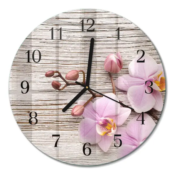 Wandklok glas decoratie rond Orchidee