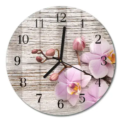 Wandklok glas decoratie rond Orchidee