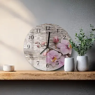 Wandklok glas decoratie rond Orchidee