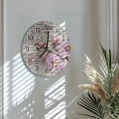 Wandklok glas decoratie rond Orchidee