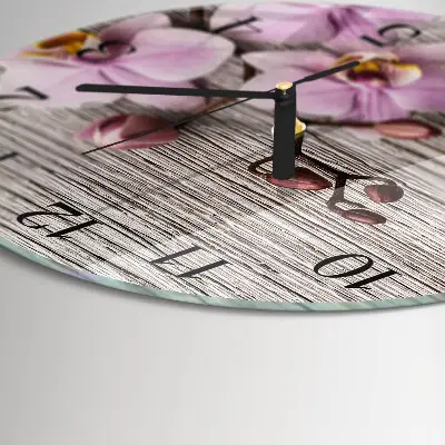 Wandklok glas decoratie rond Orchidee