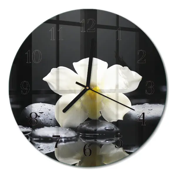 Ronde glas klok Stenen en orchidee