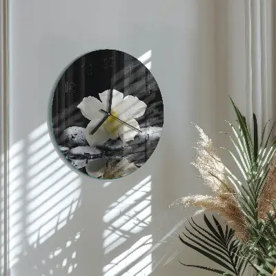 Ronde glas klok Stenen en orchidee
