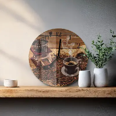 Wandklok glas decoratie rond Koffiebonen