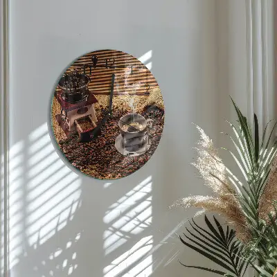 Wandklok glas decoratie rond Koffiebonen