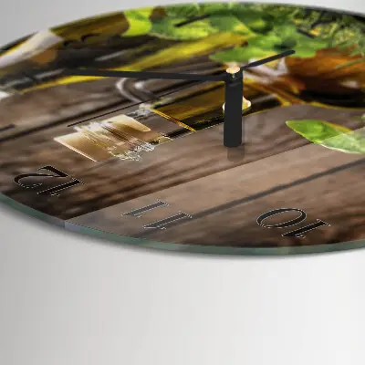 Ronde glazen wandklok Olie