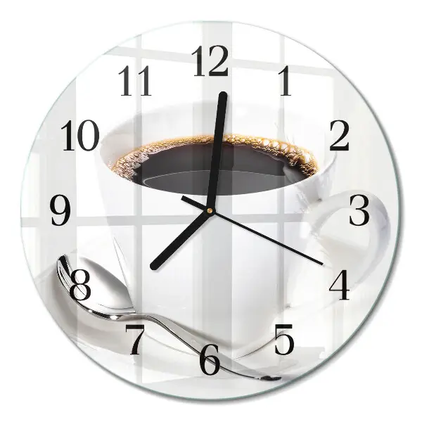Ronde glazen wandklok Koffie