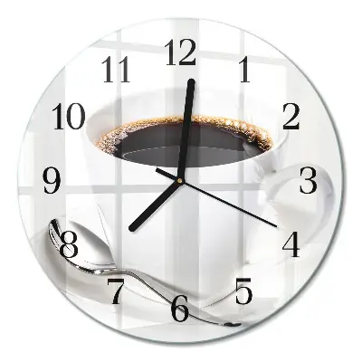 Ronde glazen wandklok Koffie