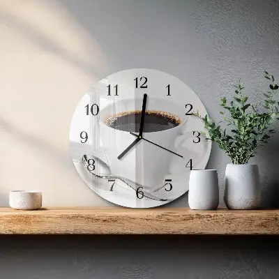 Ronde glazen wandklok Koffie