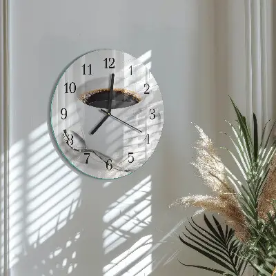 Ronde glazen wandklok Koffie