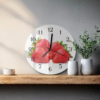 Ronde glazen wandklok Aardbeien
