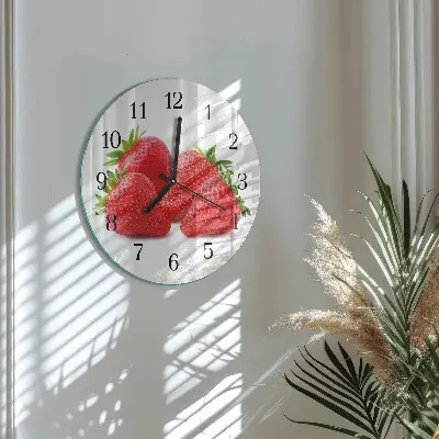 Ronde glazen wandklok Aardbeien