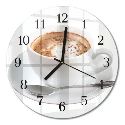 Ronde glazen wandklok Koffie