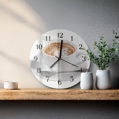 Ronde glazen wandklok Koffie
