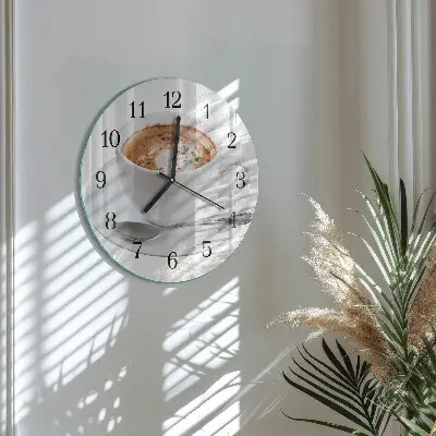 Ronde glazen wandklok Koffie