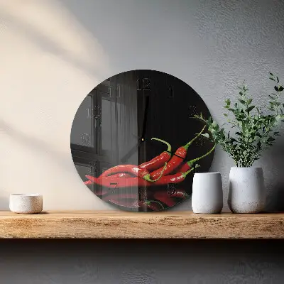 Ronde glas klok Chilipepers