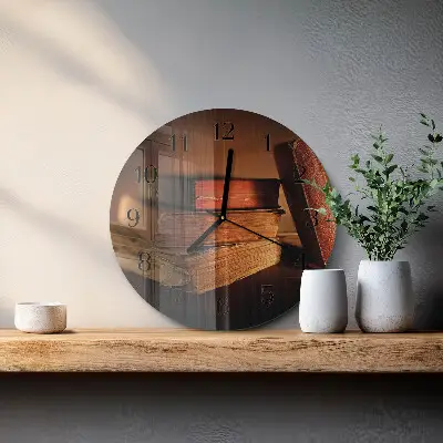 Wandklok glas decoratie rond Boek