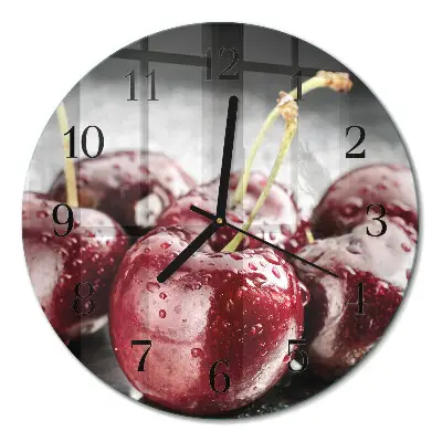 Ronde glazen wandklok Kers