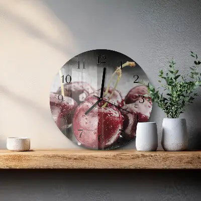 Ronde glazen wandklok Kers