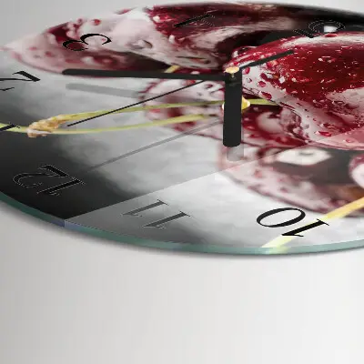 Ronde glazen wandklok Kers