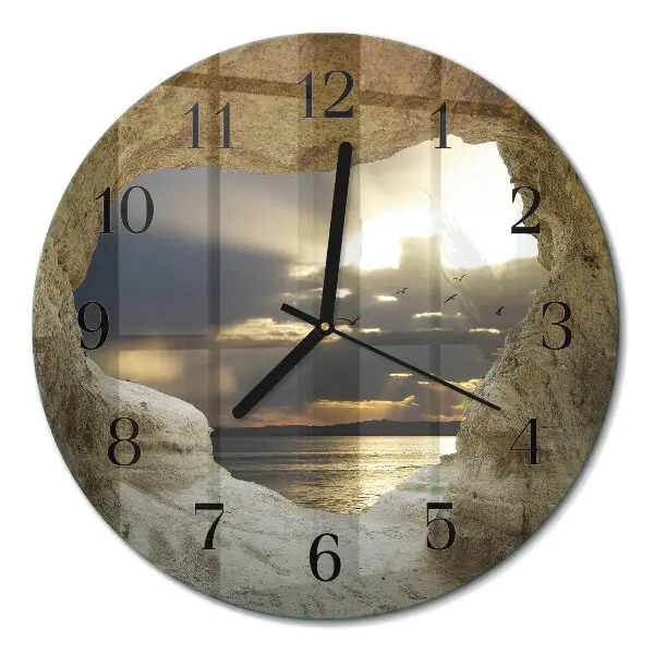 Ronde glazen wandklok Hart in de rots