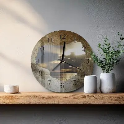 Ronde glazen wandklok Hart in de rots