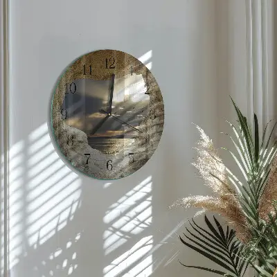 Ronde glazen wandklok Hart in de rots