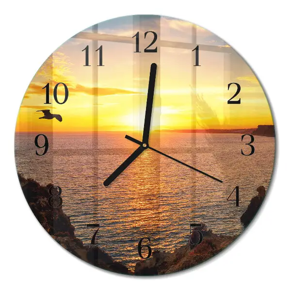 Ronde glazen wandklok Zonsondergang