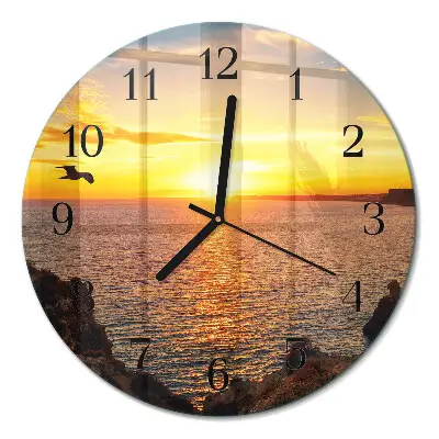 Ronde glazen wandklok Zonsondergang