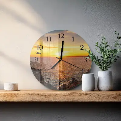 Ronde glazen wandklok Zonsondergang
