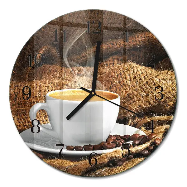 Klok glas met opdruk rond Koffiebonen