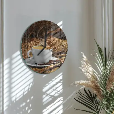 Klok glas met opdruk rond Koffiebonen