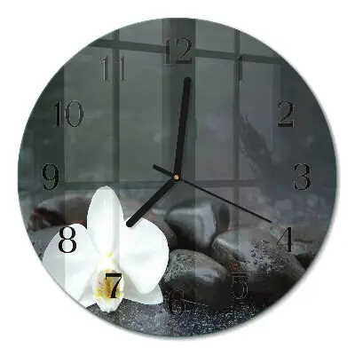 Ronde glas klok Bloem en stenen